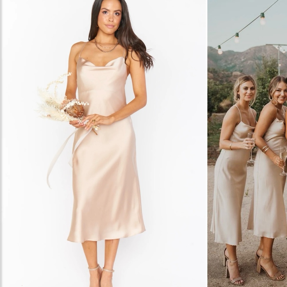 Show Me Your MuMu Champagne Satin Midi Dress